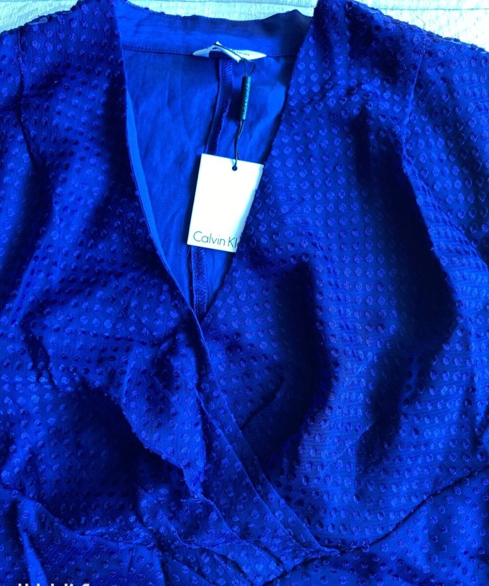 NWT Calvin Klein Women Pretty Dots Purple V Neck Sleeveless Top Blouse Sz L $64
